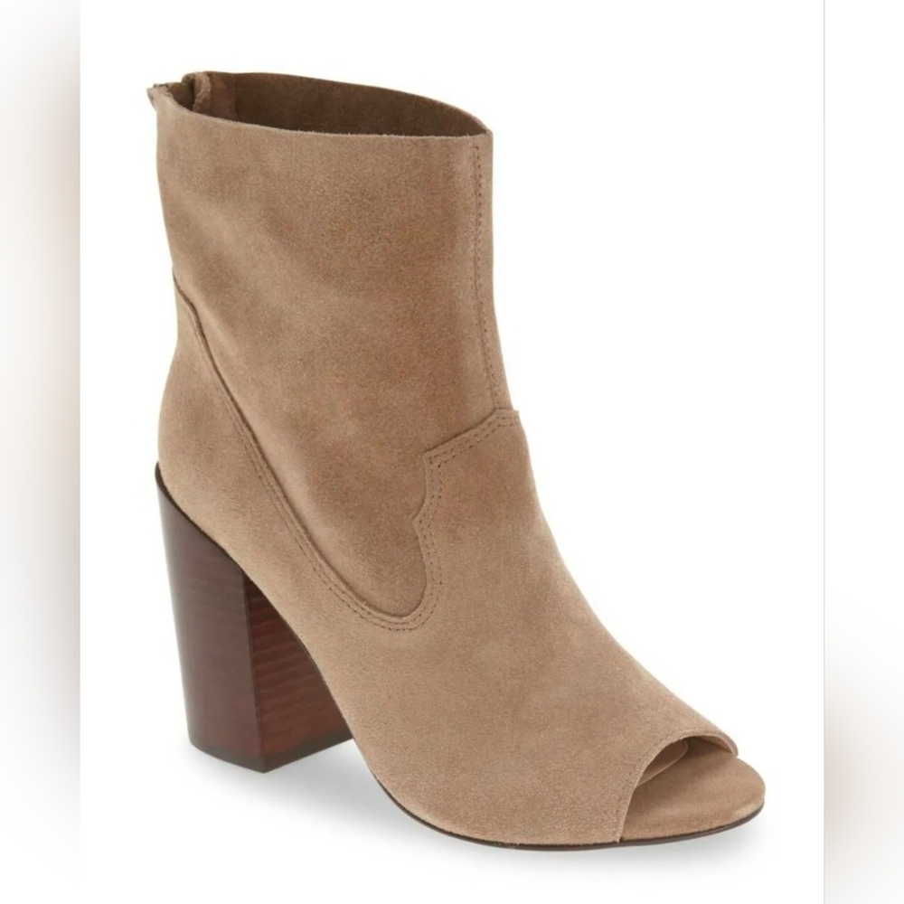 Bettye Muller Womens Beige Faux Suede Peep Toe Mid-Calf Boots Size 9.5 Fall
